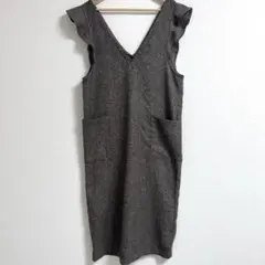 しまむら 肩フリル ジャンパースカート M ブラウン系