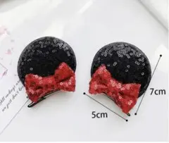 ミニー風 耳型 クリップ 女の子 ディズニー 赤 リボン付