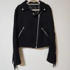レア Forever21 レディース ジャケット スエード フリンジ 黒 無地のサムネイル