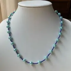 【美品】ブルービーズネックレス　フェイクパール　個性的　アクセサリー