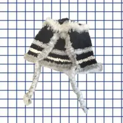 冬用ニット帽子 紺と白と水色のストライプ