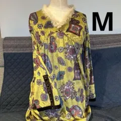 ペイズリー柄ラビットファー付き長袖チュニック　M