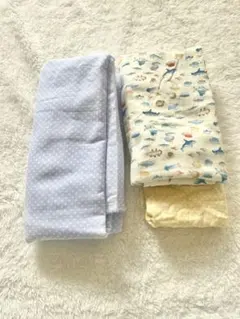 ダブルガーゼ生地セット　ドット　ブルー　イエロー　深海魚