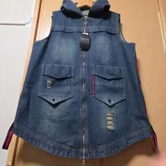 新品 GOLD JAPAN フード付き フロントジップ デニム ベスト