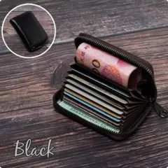 【新品】大容量カード収納 財布 ブラック 本革調 ウォレット メンズ レディース