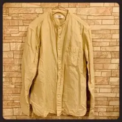 UNIQLO ユニクロ メンズ ノーカラー　バンドカラーシャツ ベージュ M