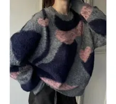 JUNOAH シャギーペイントハートジャガードニット トップス