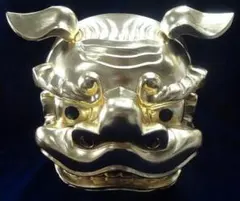 金獅子頭 獅子 獅子舞 金色 金属工芸品 玄関飾り 和室 茶室 金獅子頭 獅子 獅子舞 金色 金属工芸品 玄関飾り 和室 茶室 木製