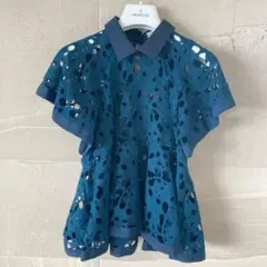 【美品】 REKISAMI レキサミ　襟付き カットワークブラウス グリーン S