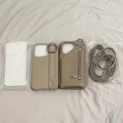 iPhone14Pro カバー ケース ベージュ グレージュ ストラップ 付き