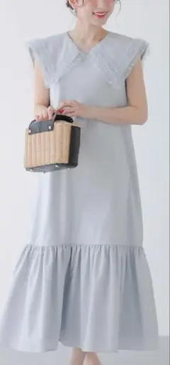 fitmore チュールフリルセーラーカラーワンピース ペールブルー - メルカリ