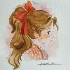 手描きイラストB6　コピック・水彩画『おめかし』