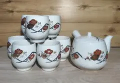 【九谷焼】茶器セット 急須 ＆ 湯呑み10客 金彩 梅文様 茶道具 柏山 中古