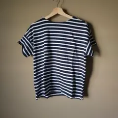 無印良品　ボーダーボートネック半袖Tシャツ　婦人Мサイズ　ネイビーのサムネイル