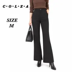 【C・O・L・Z・A】フレアパンツ 美脚 スリット ストレッチ ブラック M