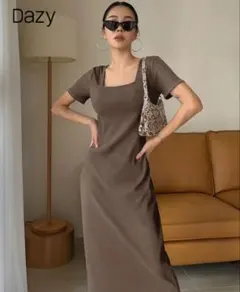 Dazy ブラウン ニット 半袖ロングワンピース S/M