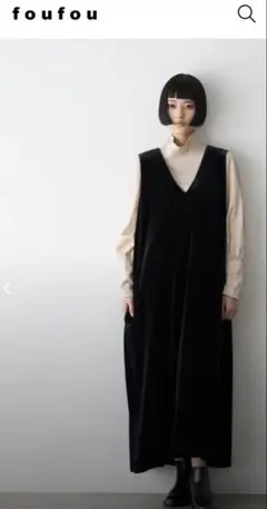 フーフー foufou ノースリーブベロアロングワンピース ブラック サイズ1 ≪通常販売≫【THE DRESS #16】no-sleeve velour one piece