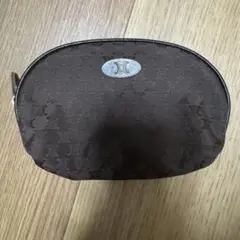 セリーヌ CELINE ブラウンファブリックポーチ ロゴプレート付き