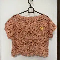 ピンク かぎ針編み オフショルダーベスト