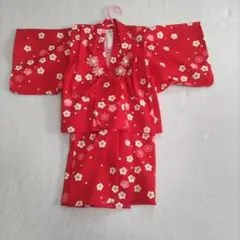 赤い梅の花柄着物 サイズ90 日本製　1歳〜2歳