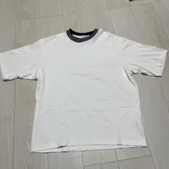 ホワイト Tシャツ クルーネック ストライプ襟