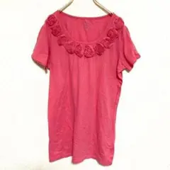 LADY HATHAWAY／胸元ローズTシャツ　ピンク【Sサイズ】ヴィンテージ