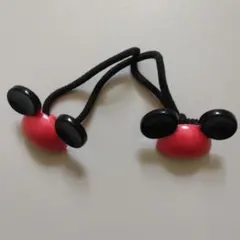 ミッキー型ヘアゴム 黒と赤