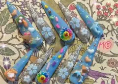 夏青色ネイルチップ10個セット