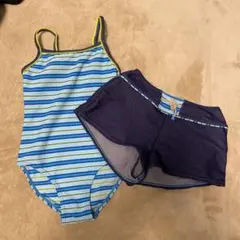 水着　130 女の子　ショートパンツ　ワンピース　セパレート　デニム調　水色　夏