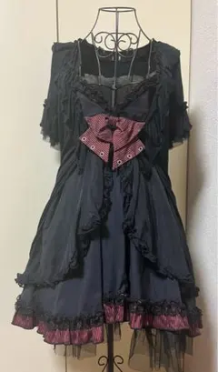 【稀少品】ゴシックミニ丈ワンピース【黒×赤】のサムネイル