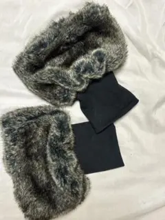 ファー付きレッグウォーマー グレー系