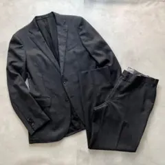高級/極美品/XL HILTON ビジネススーツ セットアップ チェック グレー