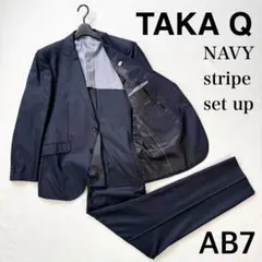 良品・AB7✨タカキュー ストライプ スーツ セットアップ ネイビー ウール