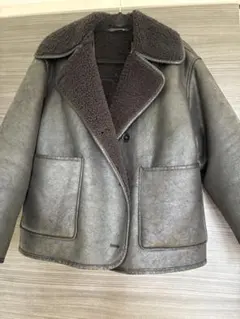 ZARA グレー ボア襟付きコート XS