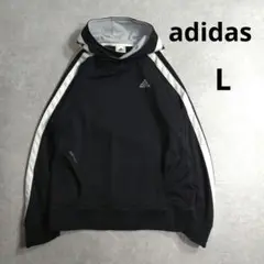 adidas　パーカー　ブラック×ホワイト　サイドライン　Lサイズ