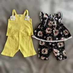 女童 夏裝兩件套裝 印花套裝&黃色吊帶褲 上下套裝