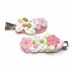ヘアクリップ 桜 三色団子 春 透明感 水滴 ホイップデコ ハンドメイド
