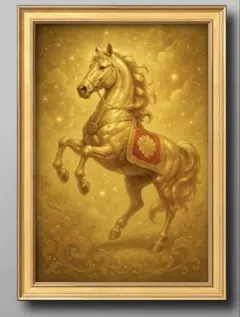 勝利を呼ぶ黄金の馬　いま勢いそのままに　開運グラフィックアート　額縁付き