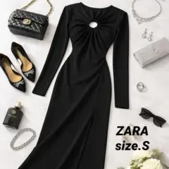 86美品 ZARA ブラック　ストレッチ　マキシ　ワンピース