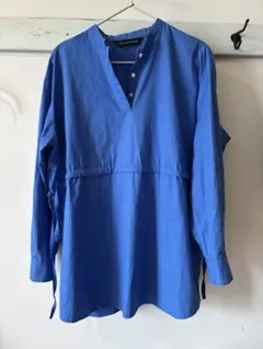 mizuiro indスタンドカラーダブルリボンシャツチュニック ブルー