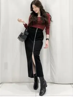 【美品】GU フロントジップナローロングスカートQ Mサイズ