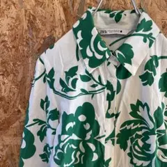 AE9718 ZARA ザラ 長袖ワンピース ホワイト グリーン レディース