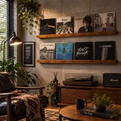 ヴィンテージ風壁掛けレコードラック　LP4枚用2本セット 収納　ウォールシェルフ