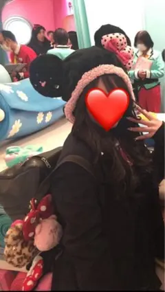 ディズニーミニーファンキャップ 黒ピンク　ドット　リボン