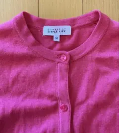 美品・レナウン・シンプルライフ・ピンク 丸首ニットカーディガン M・毛100%