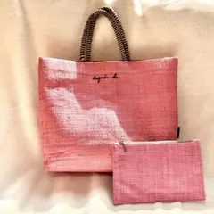 限定色 agnès b. アニエスベー ラフィア トートバッグ ピンク