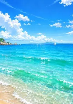 夏の海　砂浜　夏　海　絶景　風景画　絵葉書　ポスター　イラスト　C111