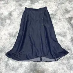 【クリアインプレッション】フレアスカート ネイビーLミモレ丈 折返し加工【美品】のサムネイル