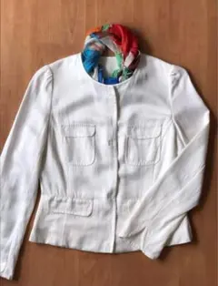 顔映り良し！トゥモローランドコレクション ノーカラージャケット 38 白
