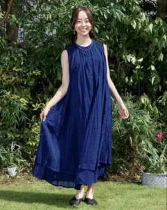 【新品未使用】MALAIKA ノースリーブ ロングワンピース ブルー　ネイビー